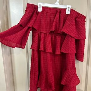 Red Off-Shoulder Ruffle Dress
